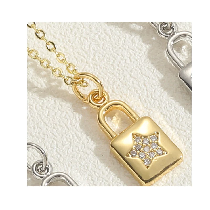 Five-Pointed Star Lock Necklace 14K Real Gold