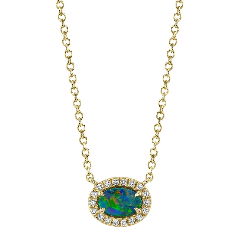 Women’s custom birthstone necklaces-Shy Creation Diamond Opal Pendant Necklace