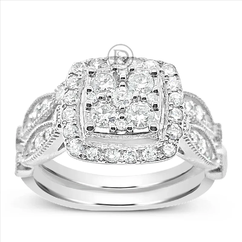 Women’s oval diamond engagement rings-Diamond Halo Engagement Ring 1 CTW Round Cut 14K White Gold