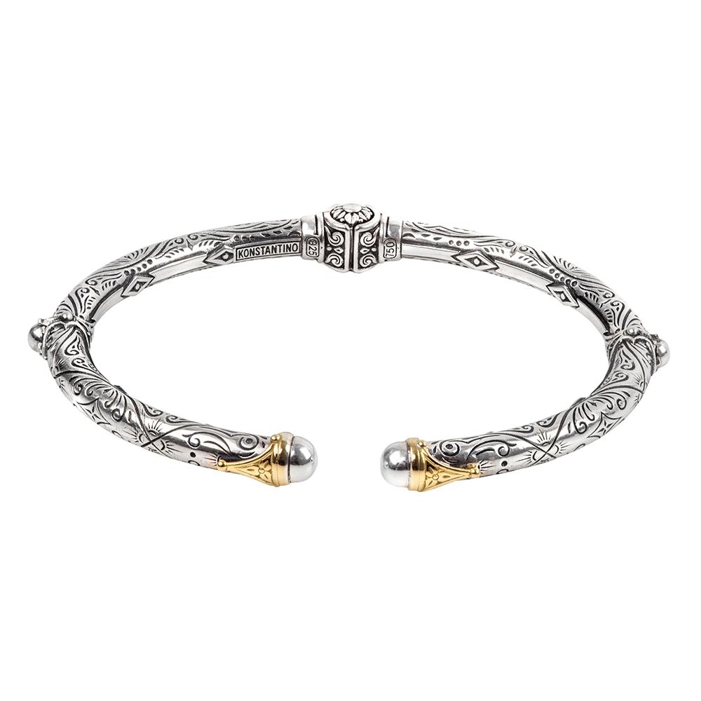 Women’s bracelet and ring set-Konstantino Silver and 18K Gold Delos Cuff Bracelet