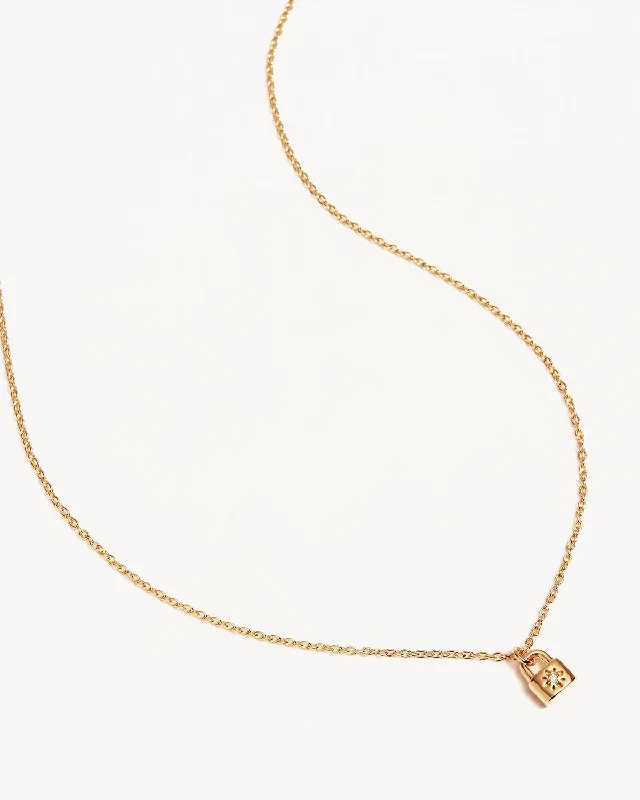 Women’s crystal pendant necklaces-18k Gold Vermeil Crystal Lotus Padlock Necklace