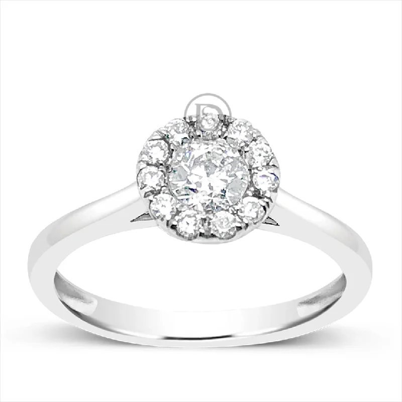 Women’s cushion-shaped diamond engagement rings-Diamond Halo Engagement Ring .50 CTW Round Cut 14K White Gold