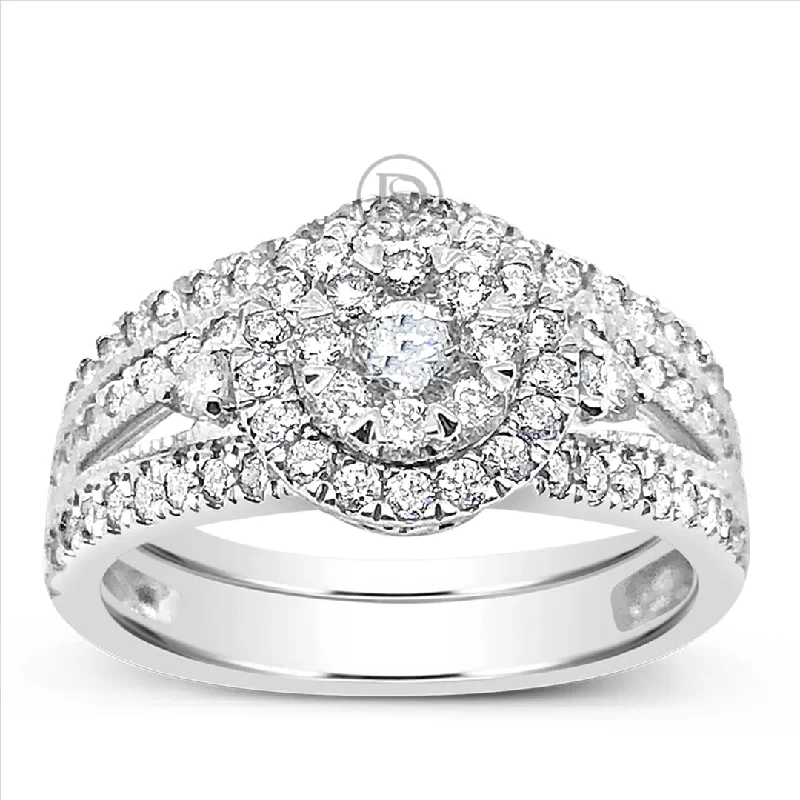 Women’s cushion cut engagement rings-Diamond Halo Engagement Ring 1.06 CTW Round Cut 14K White Gold