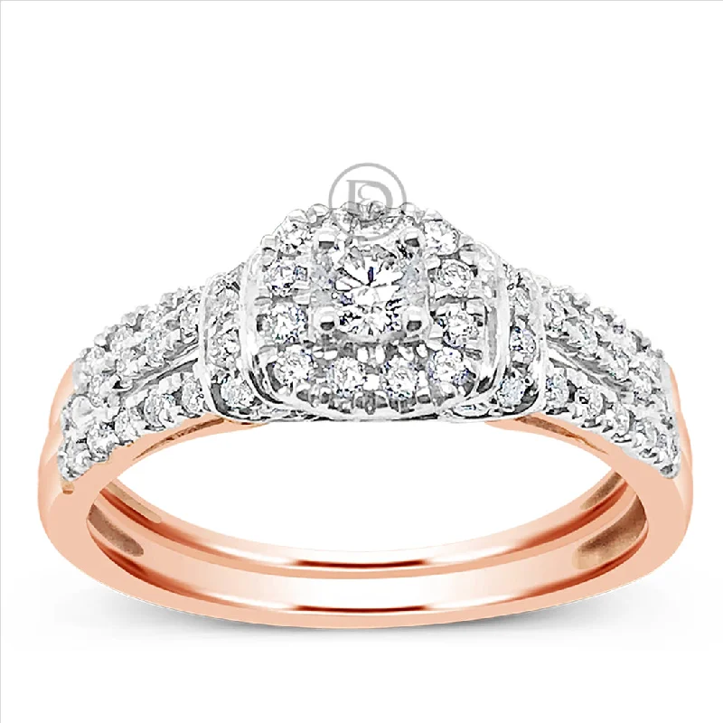 Women’s antique diamond engagement rings-Diamond Halo Engagement Ring .50 CTW Round Cut Rose Gold