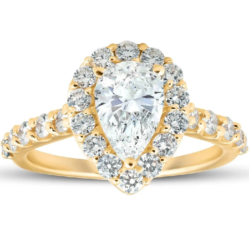 Women’s color stone engagement rings-Pompeii3 14k Yellow Gold 2 Ct TDW Pear Shape Halo Diamond Engagement Ring Clarity Enhanced