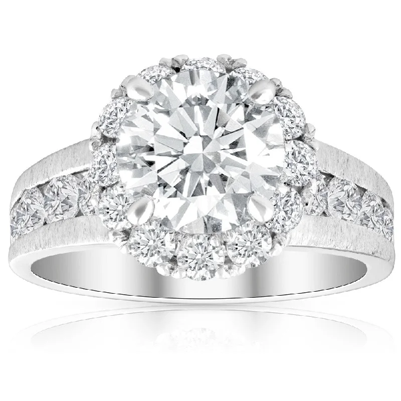 Women’s affordable diamond engagement rings-4Ct Diamond Halo Engagement Ring 14k White Gold