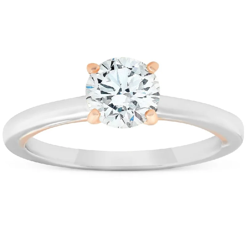 Women’s platinum solitaire engagement rings-Pompeii3 14k White & Rose Gold 1 Ct Diamond Solitaire Two Tone Engagement Ring Enhanced