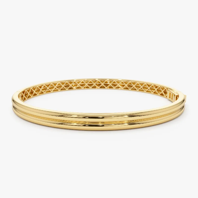 Women’s custom bracelets-Women’s custom bracelets-14k Double Row Dome Gold Bangle Bracelet