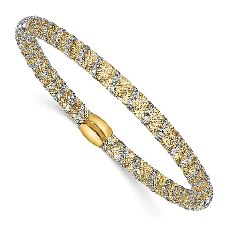 Women’s designer bracelets-14k Two-tone 5mm Wrapped Polished Stretch Bangle Bracelet, "