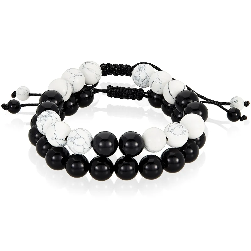 Women’s infinity bangles-Women’s infinity bangles-Men's Howlite and Onyx Stone Adjustable Bracelet Set