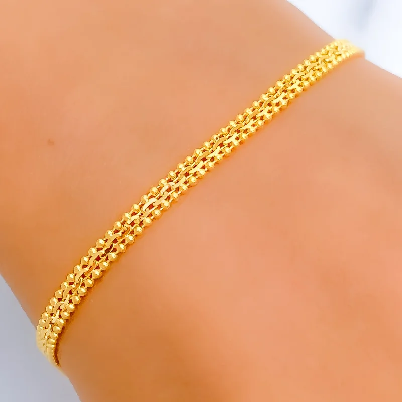 Women’s friendship bracelets-Women’s friendship bracelets-Slender 22k Gold Flat Bead Chain Bracelet