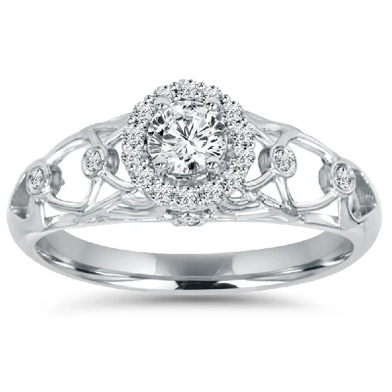 Women’s engagement rings with side stones-14k White Gold 1/2ct TDW Diamond Vintage Engagement Ring