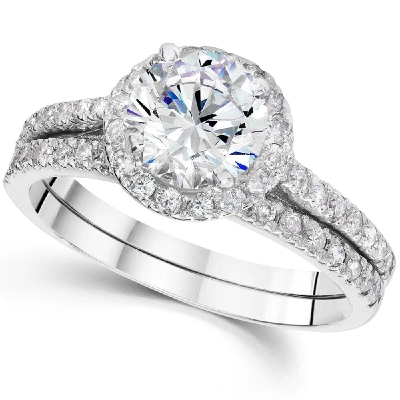 Women’s solitaire engagement rings with a twist-14k White Gold 2 4/5ct TDW Clarity Enhanced Diamond Halo Engagement Wedding Ring Set