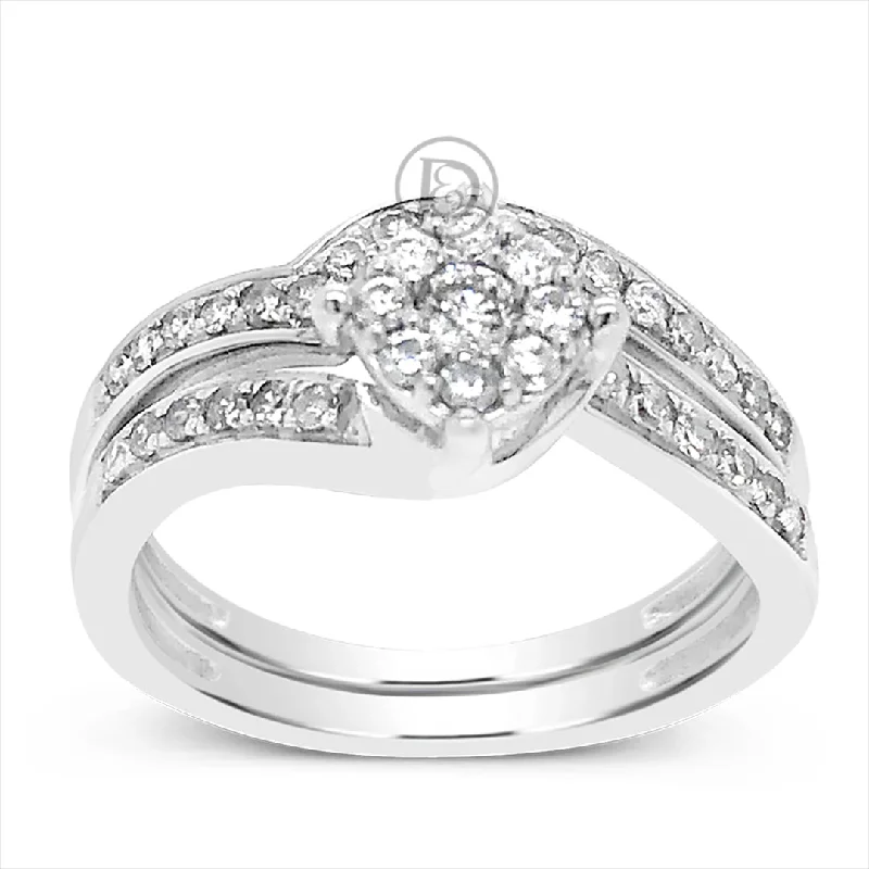 Women’s affordable diamond engagement rings-Diamond Halo Engagement Ring .50 CTW Round Cut 10K White Gold