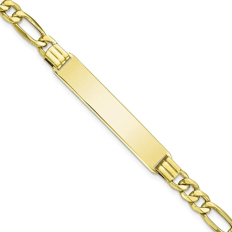 Women’s multicolored bracelets-10k Yellow Gold Semi-solid Figaro Link ID Bracelet, 7" (W-8.31mm)