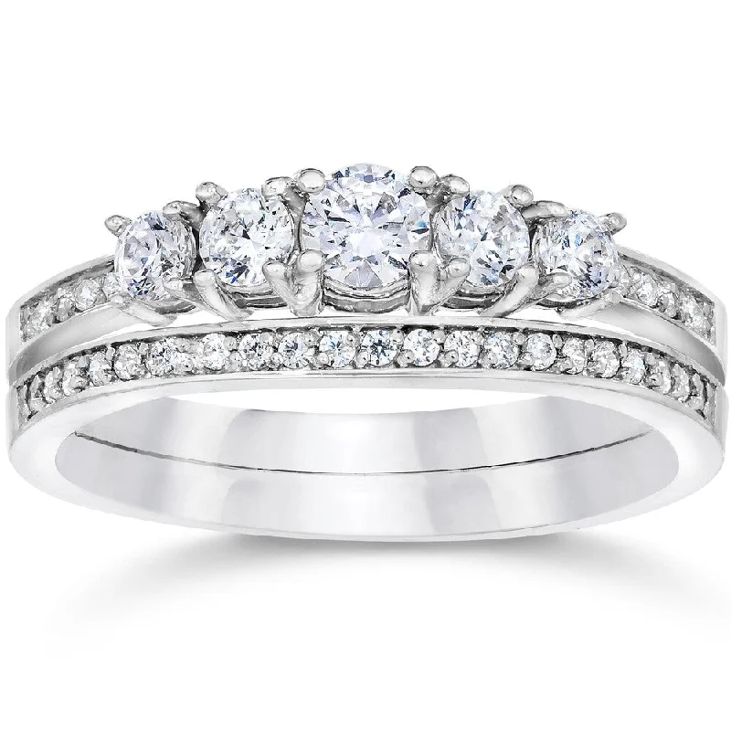 Women’s vintage engagement rings-10k White Gold 5/8ct TDW Vintage Real Diamond Engagement Wedding Ring Set