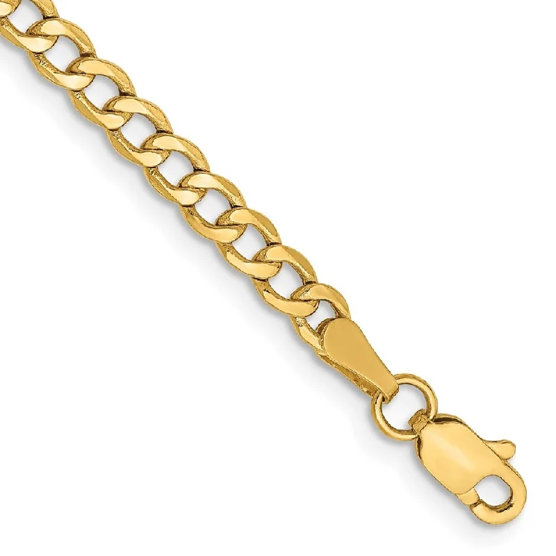 Women’s cubic zirconia bracelets-14k Yellow Gold 3.35mm Semi-Solid Curb Chain Bracelet, 7"