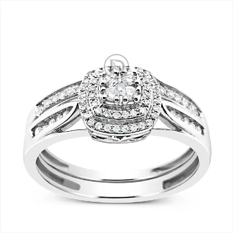 Women’s solitaire engagement rings-Diamond Halo Engagement Ring .30 CTW Round Cut 10K White Gold