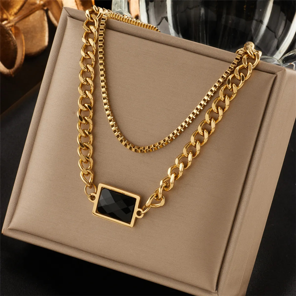 Women’s vintage necklaces-Simple Style Square Stainless Steel Layered Necklaces Gold Plated Stainless Steel Necklaces