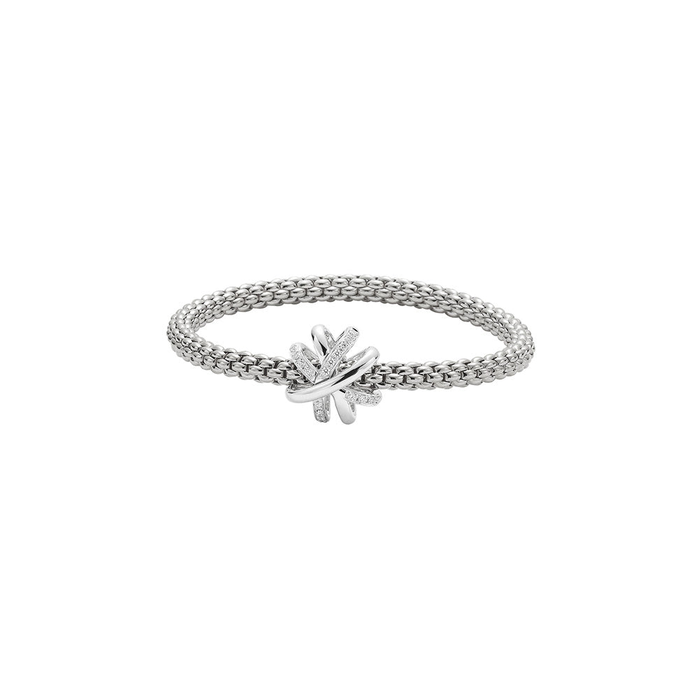 Women’s bohemian charm bracelets-Fope 18K White Gold Solo Collection Bracelet with Diamond Crossover Rondel, Medium Size