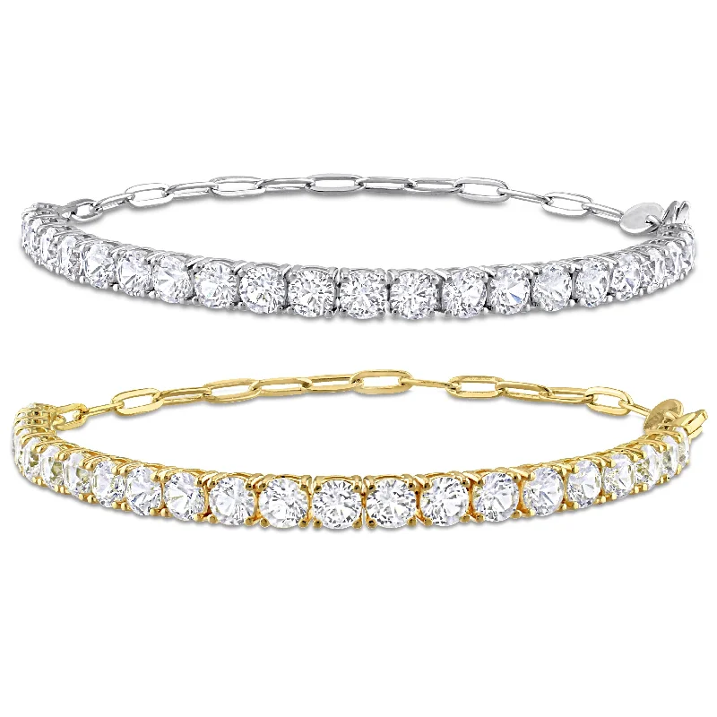 Women’s double-band bracelets-Women’s double-band bracelets-Miadora 12ct TGW Created White Sapphire Tennis Bracelet Set White and Yellow Plated Sterling Silver