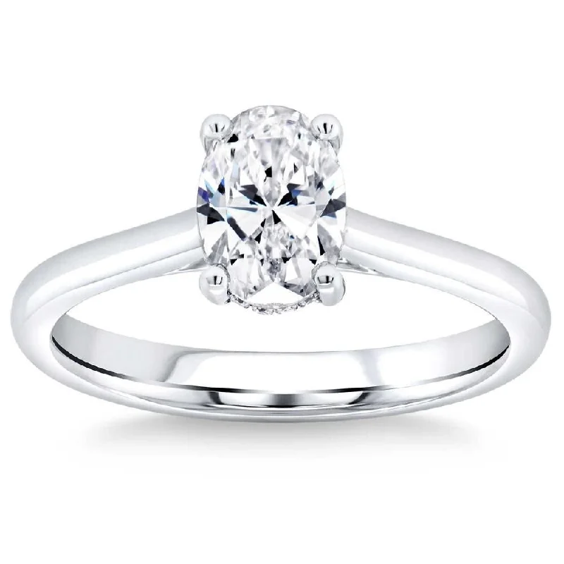 Women’s white gold engagement rings-G/VVS 1.30Ct Oval Diamond Solitaire Engagement Ring in White Gold Lab Grown