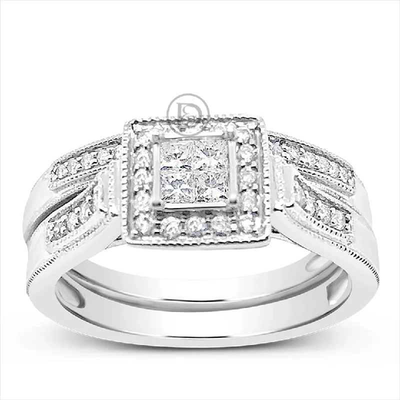 Women’s cushion cut engagement rings-Diamond Halo Engagement Ring .35 CTW Princess Cut 14K White Gold