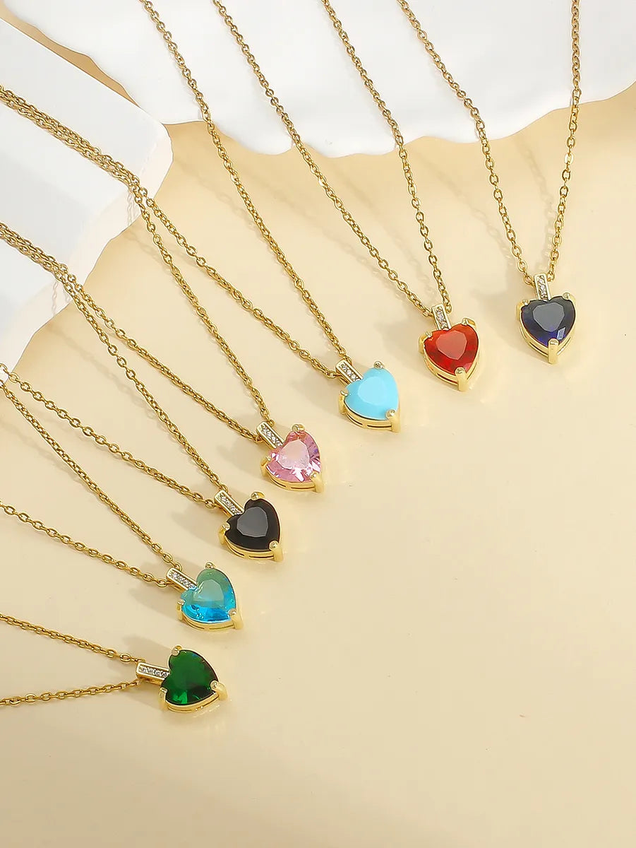 Women’s layered gold necklaces-Wholesale Elegant Heart Shape 304 Stainless Steel Copper Inlay 18K Gold Plated Zircon Pendant Necklace