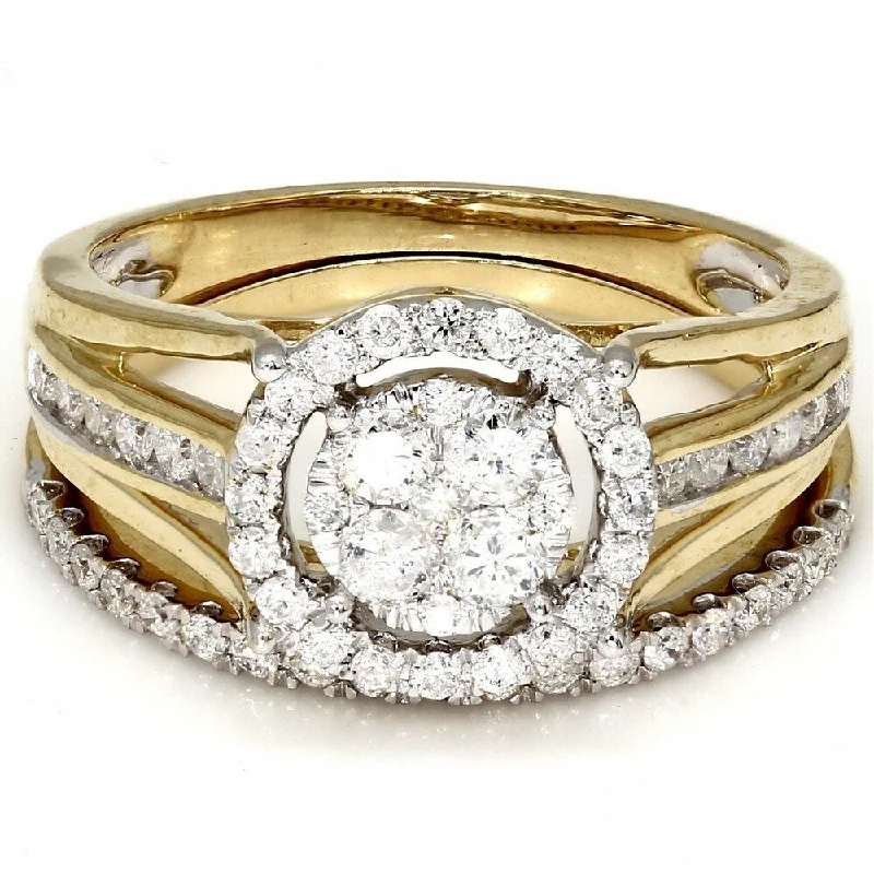 Women’s modern solitaire engagement rings-Pompeii3 10k Yellow Gold 1 .91 Ct. TDW Halo Diamond Engagement Ring IGI Certified Wedding Set