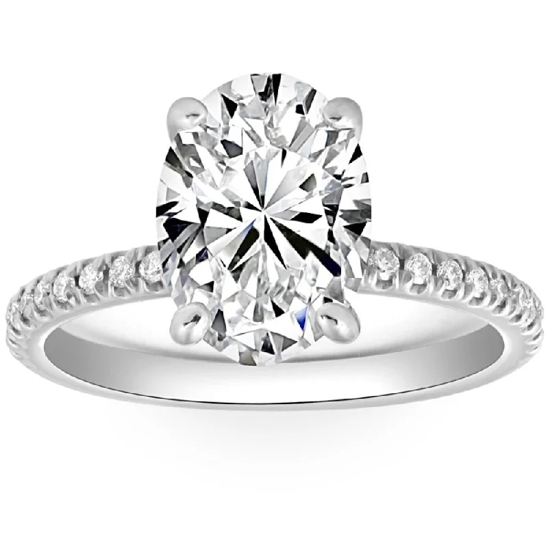 Women’s diamond halo engagement rings-3 1/2Ct Oval Diamond Engagement Accent Ring 14k White Gold Lab Grown