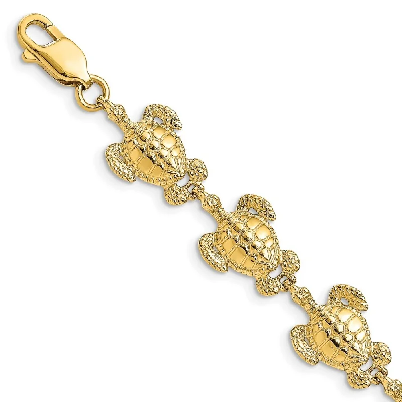 Women’s silver bracelets-14k Yellow Gold 12mm Polished /Textured Sea Turtle Bracelet, 7.25"