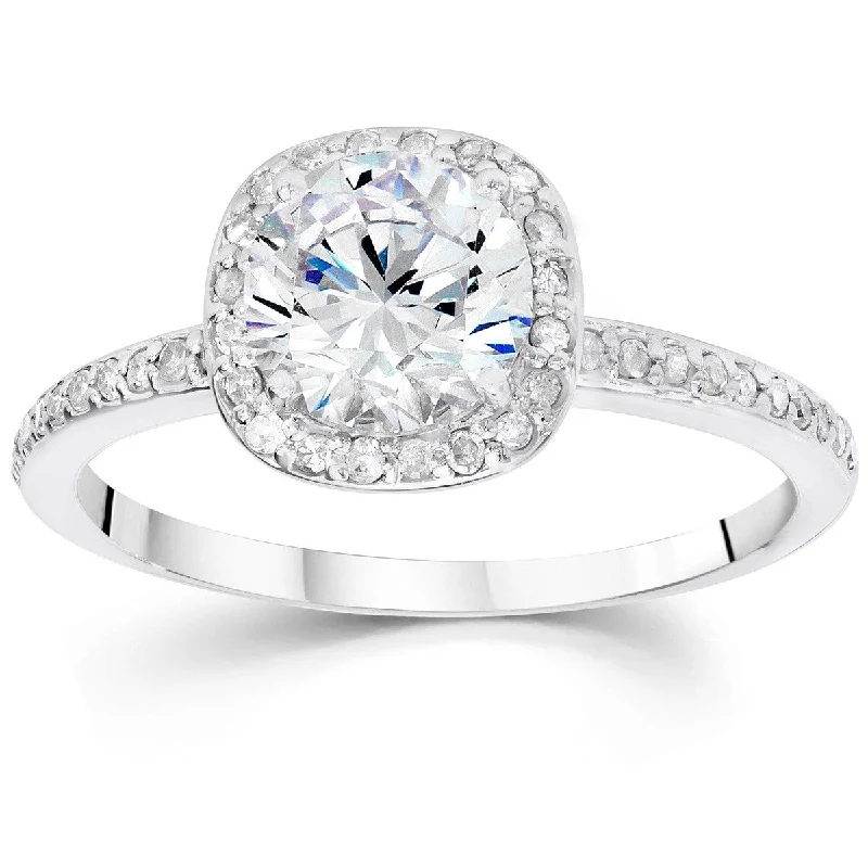 Women’s gemstone engagement rings-14K White Gold 1 1/5 ct TDW Diamond Claritiy Enhacned Cushion Halo Engagement Ring