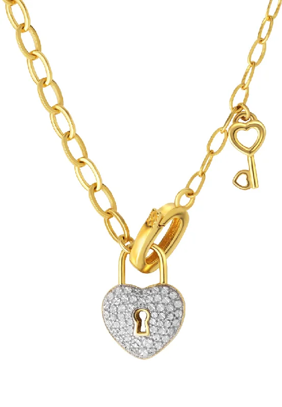 Women’s personalized necklaces-TOMEI Diamond Cut Collection Love Lock Necklace, Yellow Gold 916