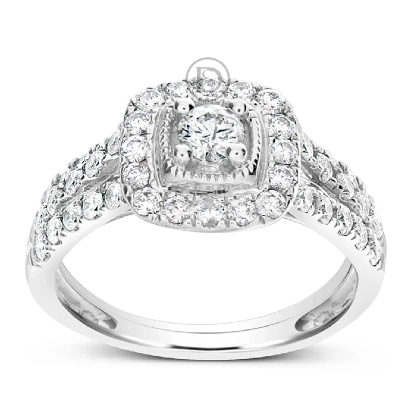 Women’s engraved solitaire engagement rings-Diamond Halo Engagement Ring 1.20 CTW Round Cut 14K White Gold