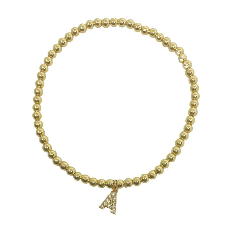 Women’s diamond-studded bracelets-Shimmering Initial Gold Ball Bracelet