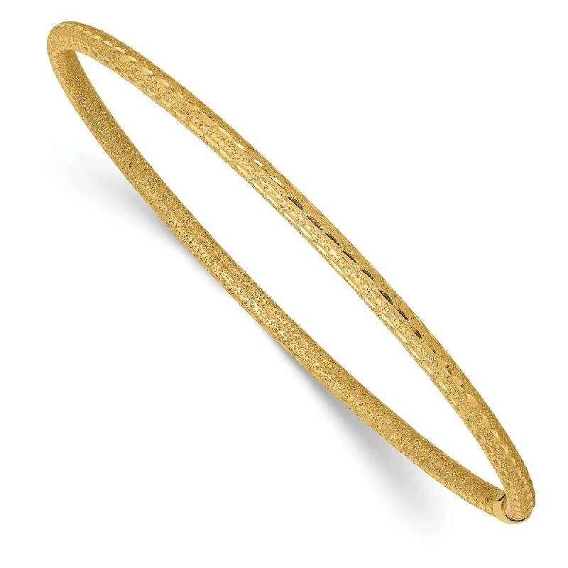 Women’s geometric bracelets-14k Yellow Gold 3mm Satin Finish Diamon-cut Tube Slip-on Bangle Bracelet, 8"