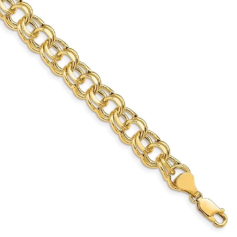 Women’s chunky gold bracelets-14k Yellow Gold Lite 8.5mm Double Link Charm Bracelet, 7.25"