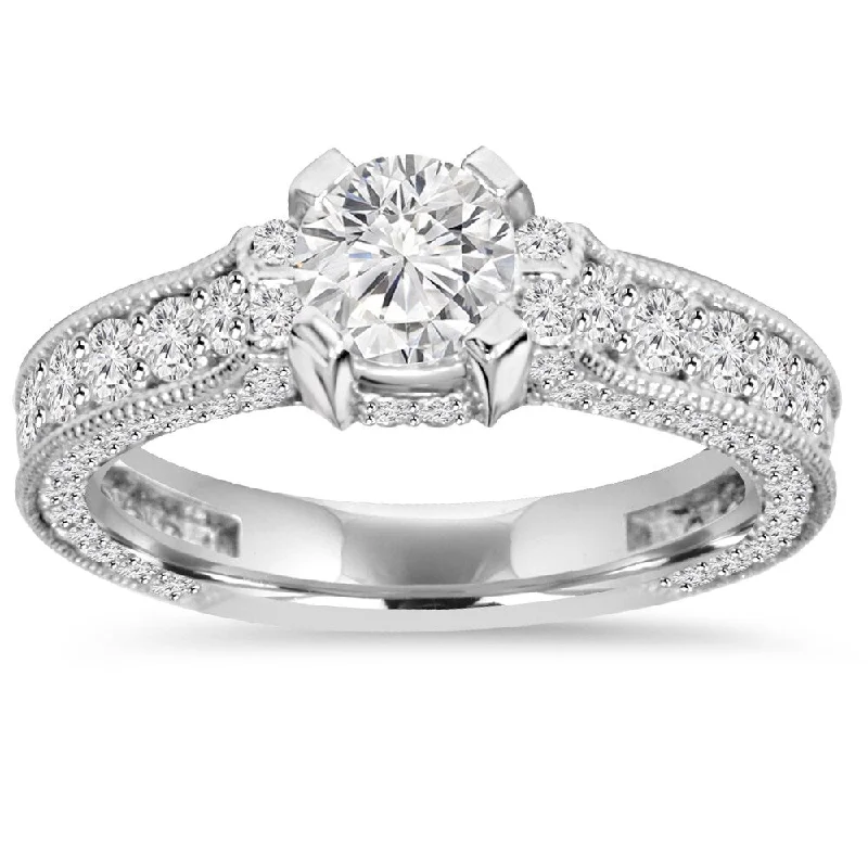 Women’s engagement rings with matching wedding bands-14k White Gold 1 5/ 8 ct. TDW Vintage Diamond Engagement Ring