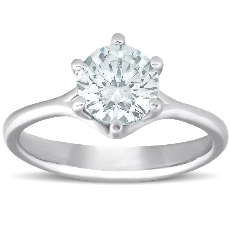 Women’s multi-diamond engagement rings-Pompeii3 14k White Gold 1 Ct TDW Solitaire Diamond Engagement Ring Six Prong Clarity Enhanced