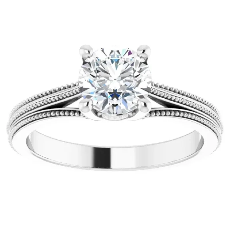 Women’s princess and halo engagement rings-1 Ct Round Diamond Engagement Ring 14k White Gold Vintage Accent Enhanced