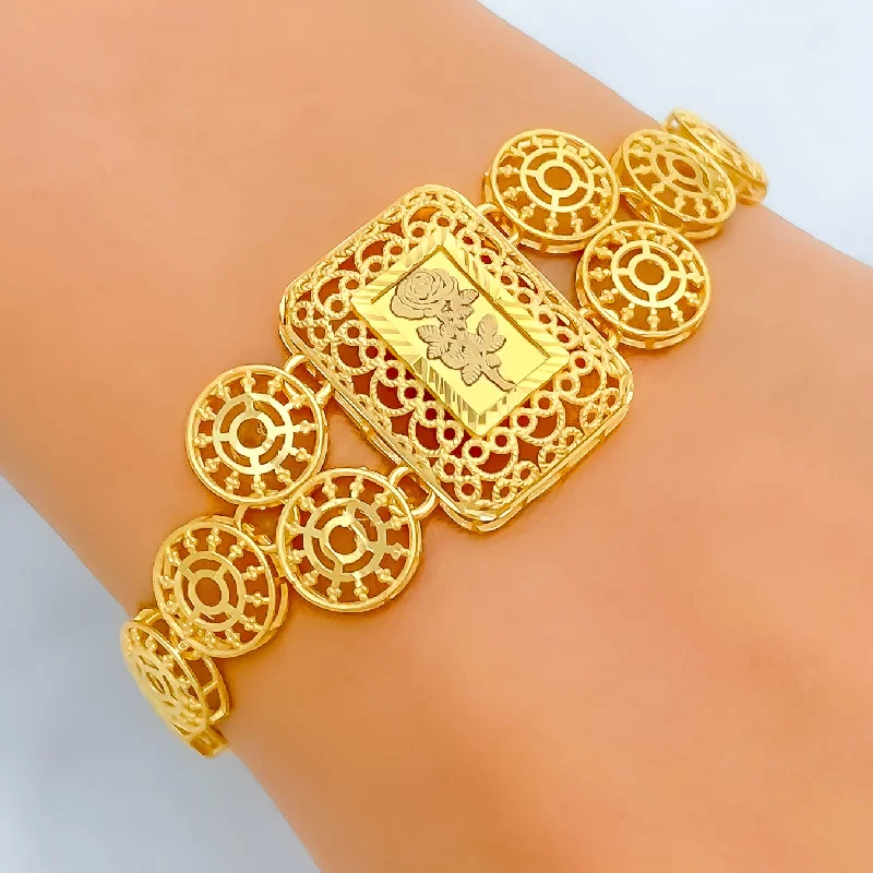 Women’s heart-shaped bangles-Women’s heart-shaped bangles-Impressive Geometric 21k Gold Coin Bracelet