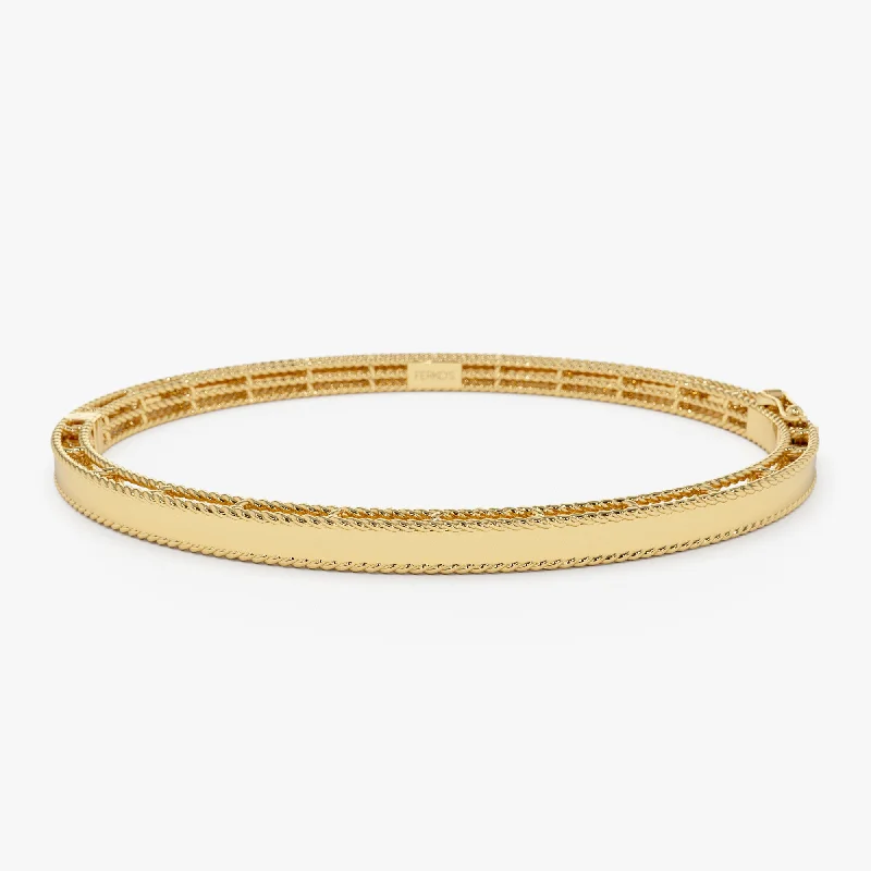 Women’s charm bracelets-Women’s charm bracelets-14K Milgrain Edge Gold Bangle Bracelet