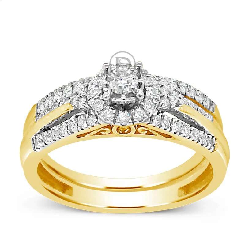 Women’s diamond wedding bands with engagement rings-Diamond Halo Engagement Ring .40 CTW Round Cut 14K Yellow Gold