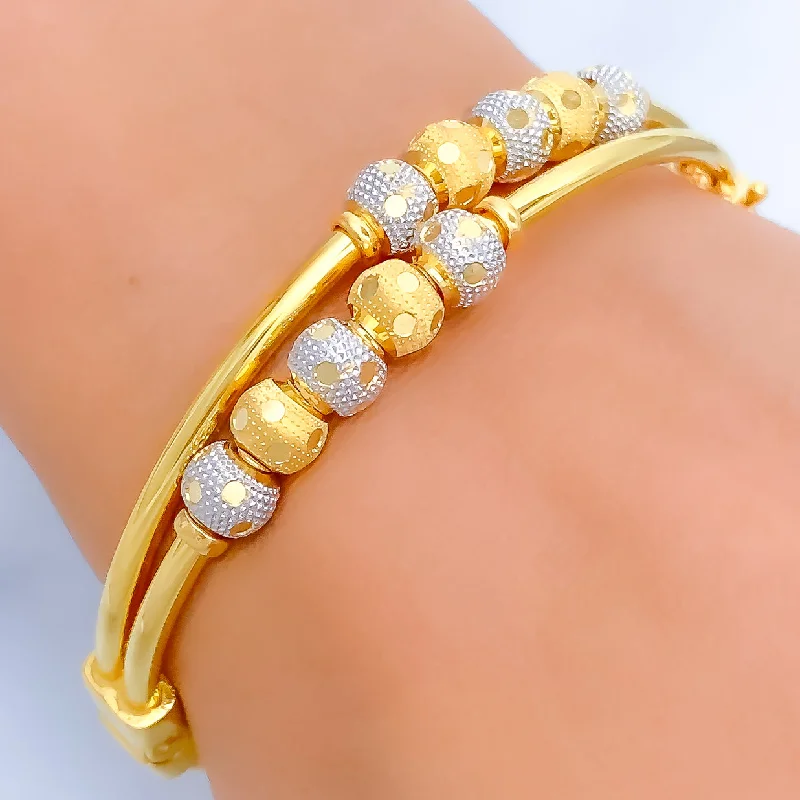 Women’s delicate bracelets-Women’s delicate bracelets-Alternating Polka Dotted 22k Gold Orb Bangle Bracelet