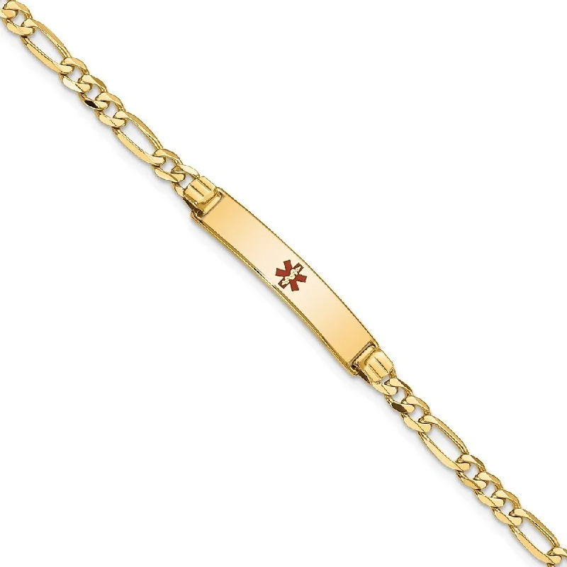 Women’s adjustable bangles-14k Yellow Gold 5.5mm Medical Red Enamel Figaro ID Bracelet, 7"