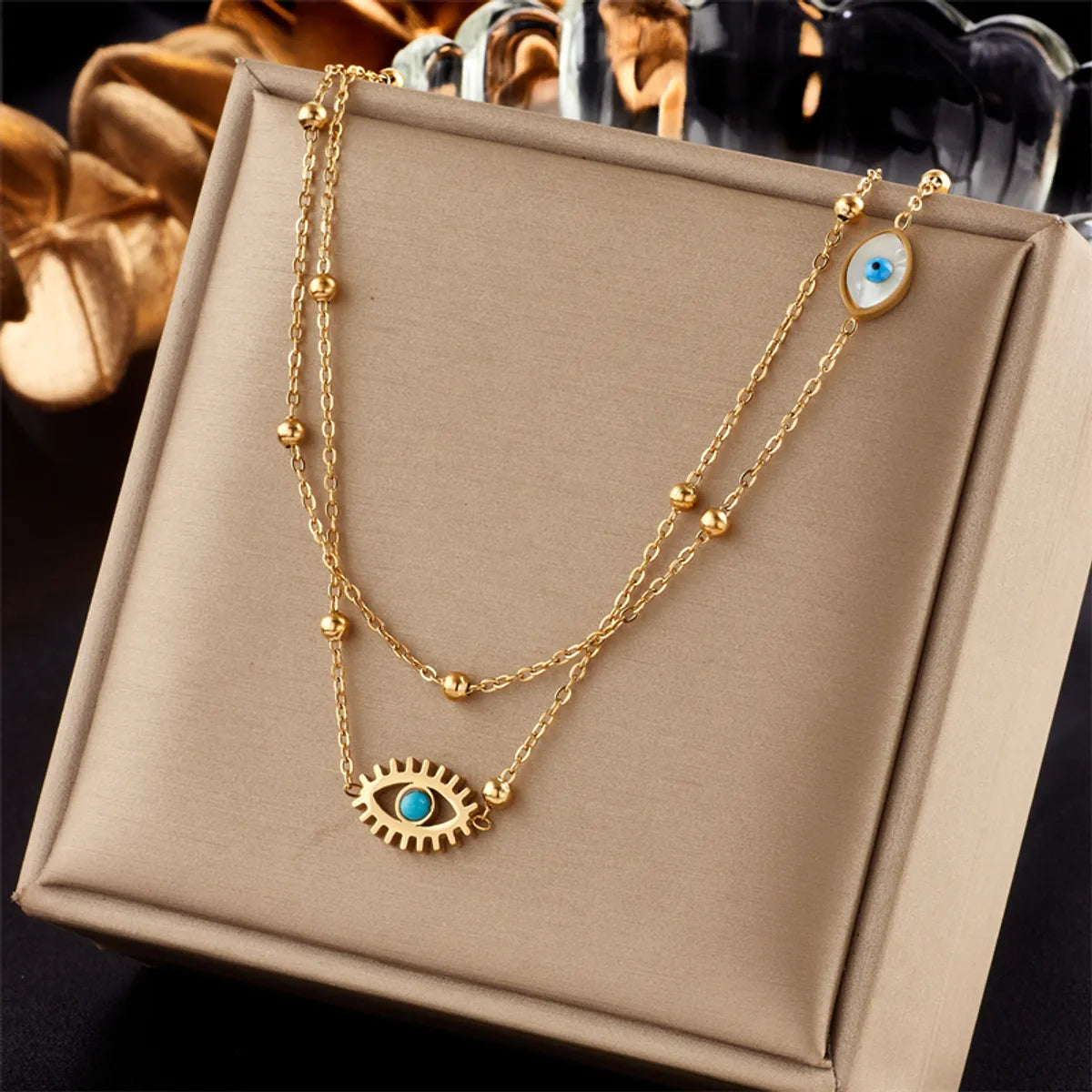 Women’s birthstone necklaces-Fashion Devil's Eye Titanium Steel Plating Layered Necklaces