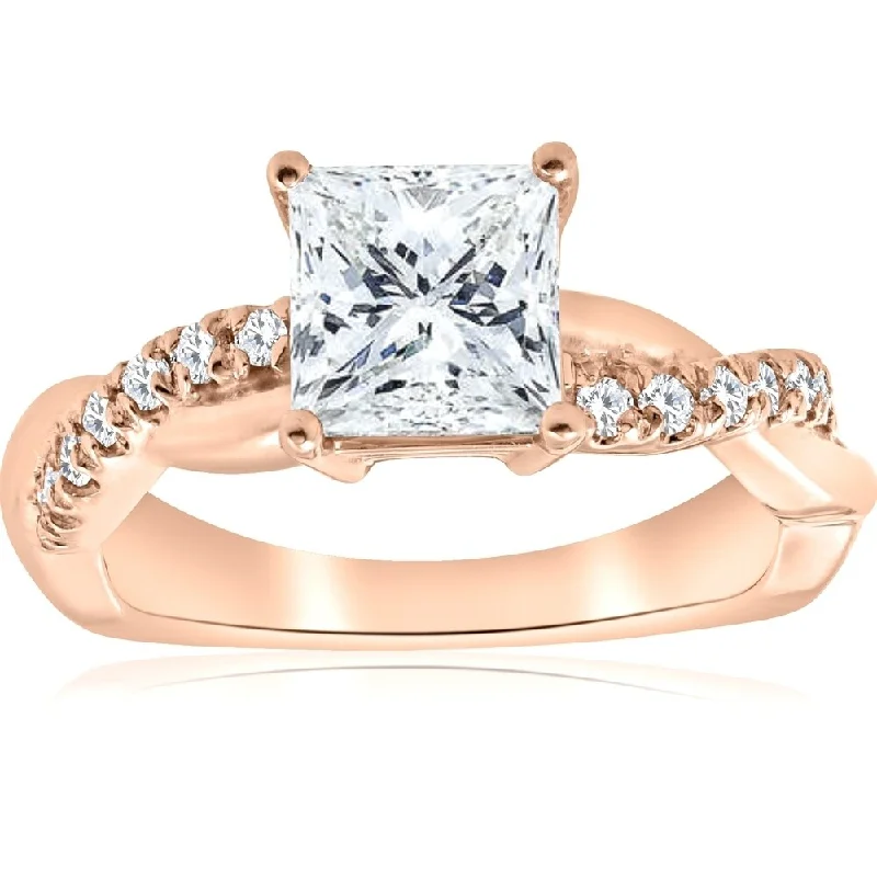 Women’s engagement rings with side stones-Pompeii3 14K Rose Gold 1 1/6ct Princess Cut Diamond Clarity Enhanced Infinity Engagement Ring - White