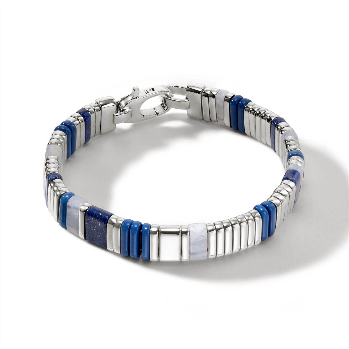 Women’s gemstone bangle bracelets-John Hardy Mens Colorblock Silver Bracelet with Lapis, Agate, and Enamel