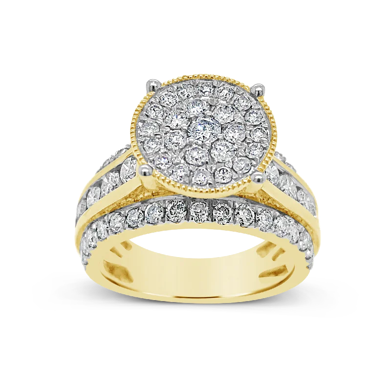 Women’s solitaire diamond engagement rings-Diamond Halo Engagement Ring 2 CTW Round Cut 10K Yellow Gold