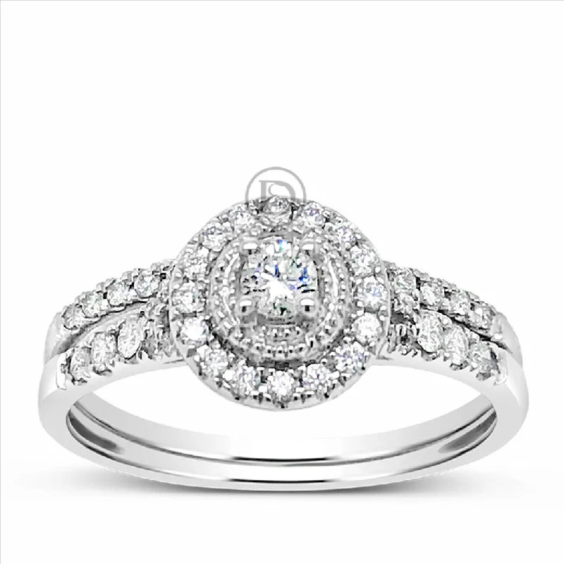 Women’s engagement rings with diamond accents-Diamond Halo Engagement Ring .34 CTW Round Cut 14K White Gold